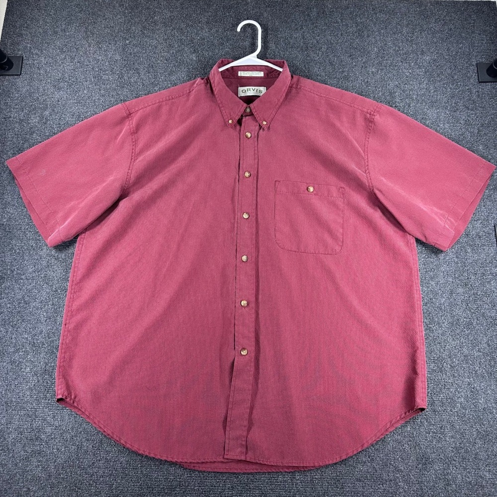 Orvis Button Down Shirt Mens XXL 2XL Red Micro Check Short Sleeve Casual Pocket - Picture 3 of 12